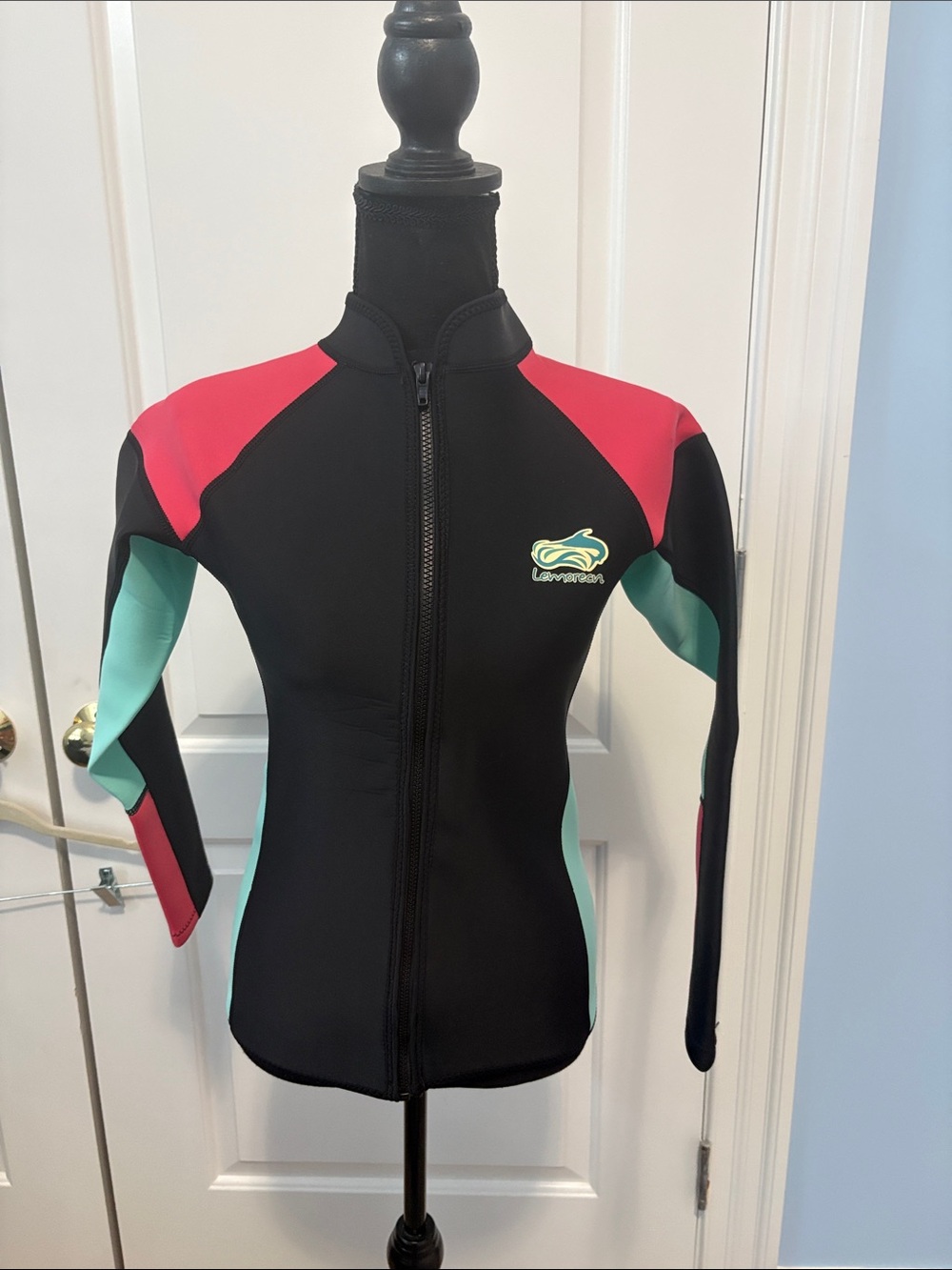 Black Neoprene Wetsuit Jacket with Pink & Aqua Panels